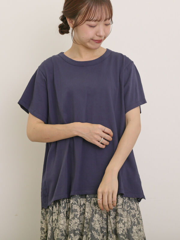 セール】 [接触冷感]バックスカラップレースカットソー（オフホワイト