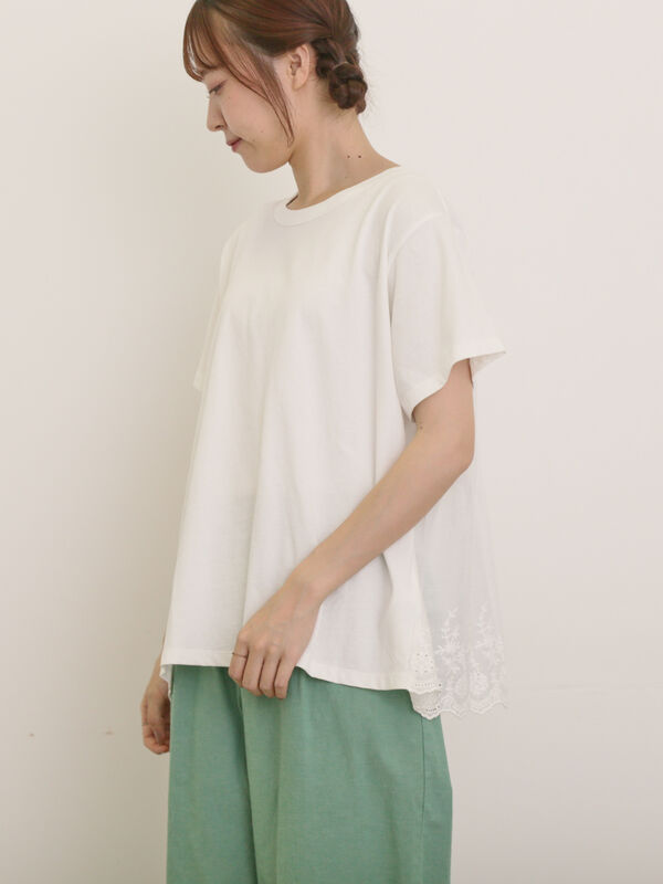セール】 [接触冷感]バックスカラップレースカットソー（オフホワイト