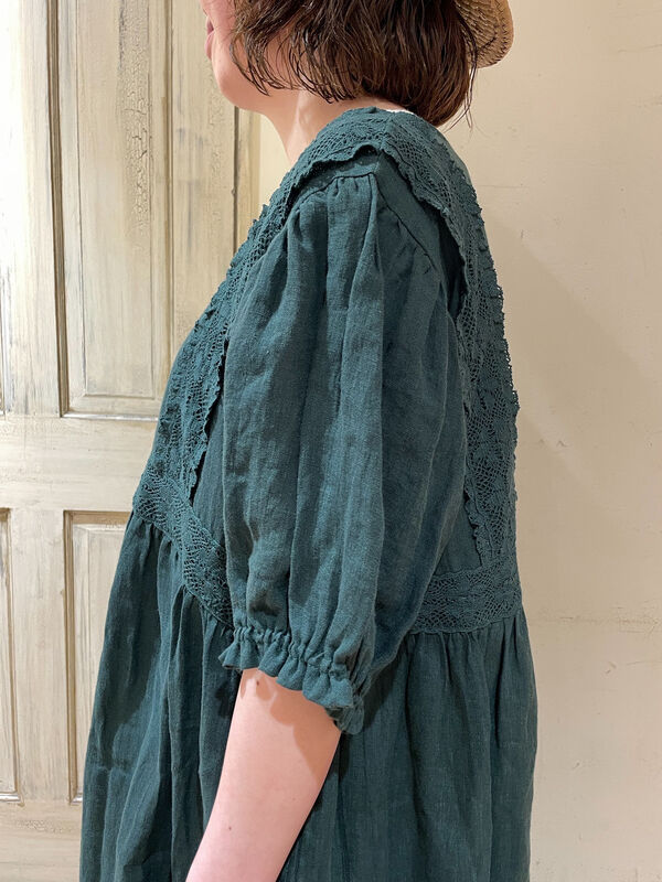 立川限定】リネンウエスト切替レースワンピース（オフホワイト