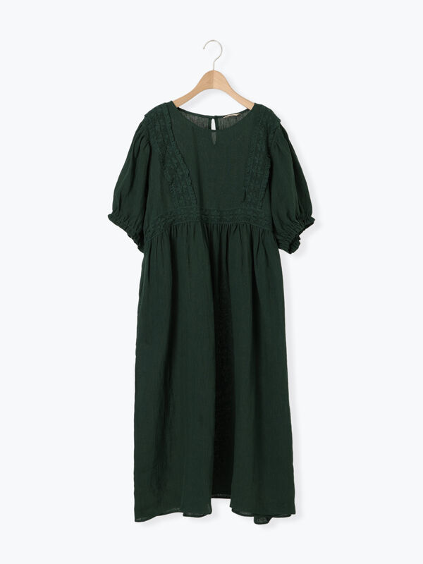 立川限定】リネンウエスト切替レースワンピース（オフホワイト