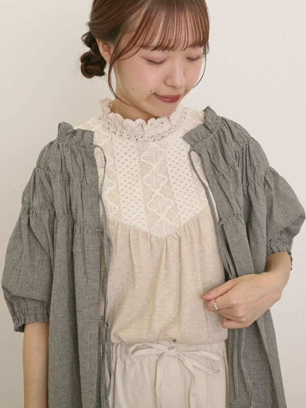 セール】 【接触冷感】スタンドネックシャーリングノースリーブ（オフ