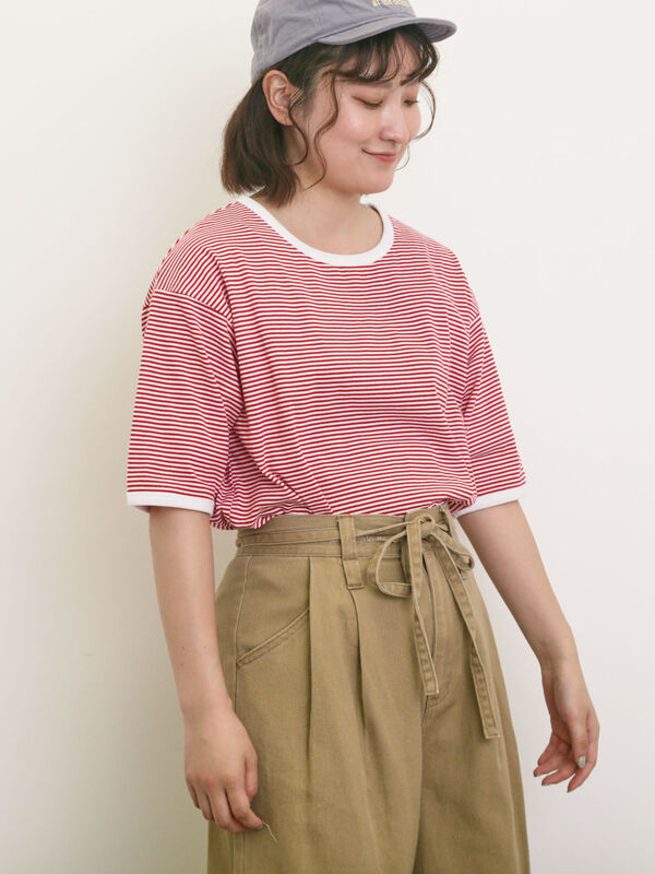 yori ボーダーヘムフリルカットソー レッド yori ボーダーヘムフリルカットソー - メルカリ