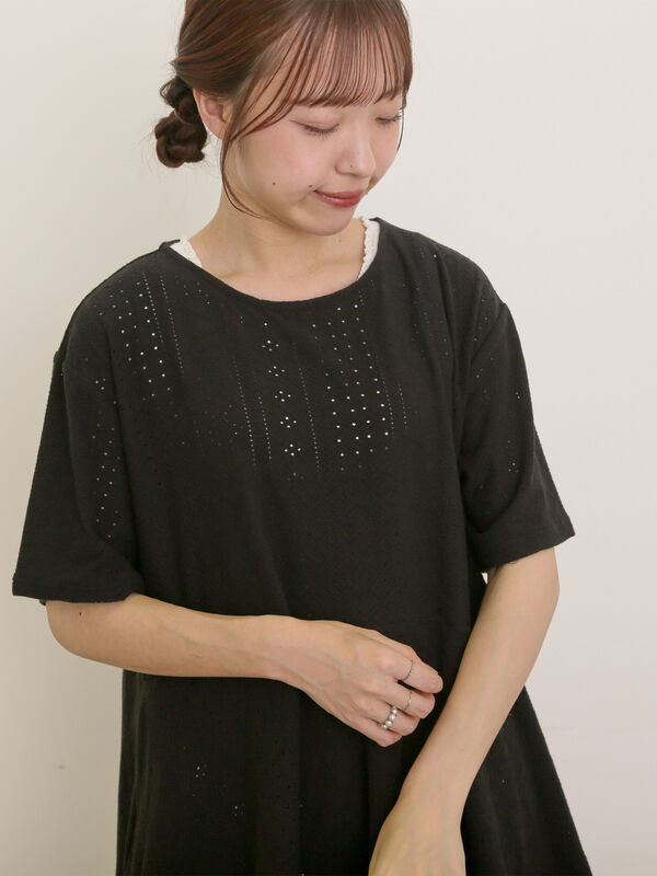 セール】 アイレット切替フリルカットソー（オフホワイト/ブラック