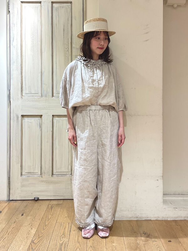 sm2 ◾️立川限定▪️リネン裾フリルパンツ▪️チャコール 立川限定】リネン裾フリルパンツ（オフホワイト