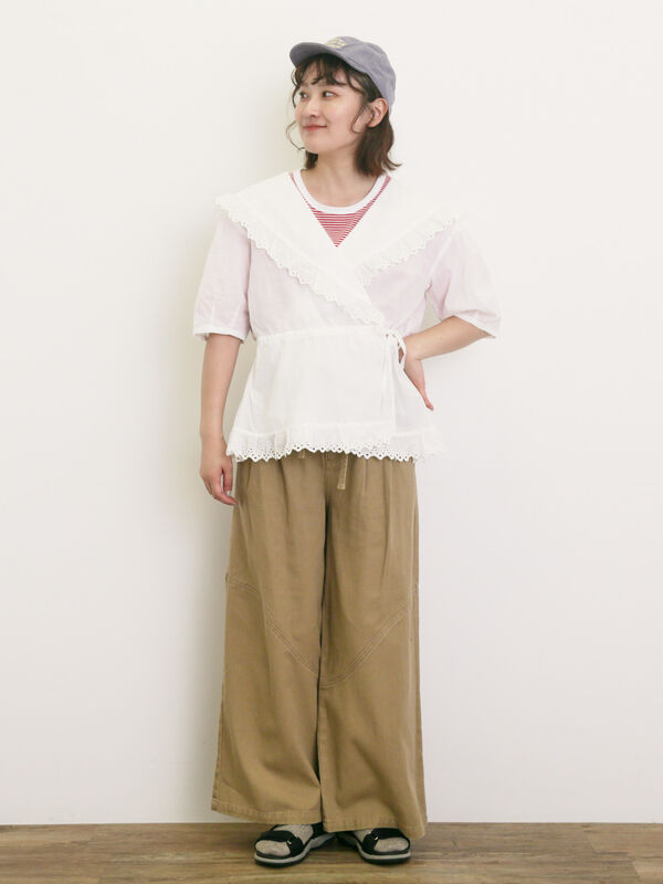 セール】 ◎カシュクールレースブラウス（オフホワイト/ブラック