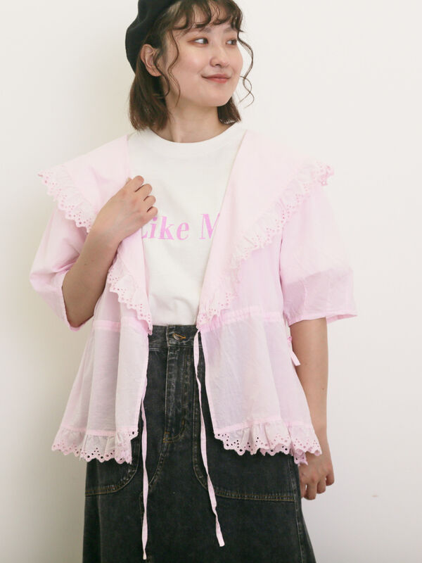 セール】 ◎カシュクールレースブラウス（オフホワイト/ブラック