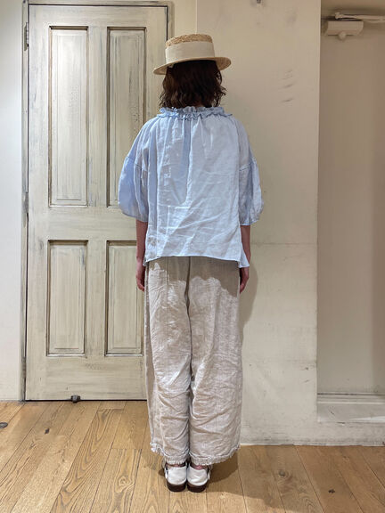【立川限定】リネン前開きフリルブラウス（オフホワイト/ブラック/サックスブルー/キナリ）｜Samansa Mos2（サマンサ モスモス）通販