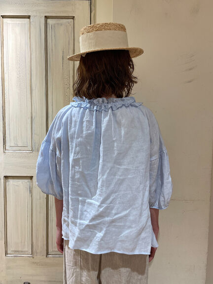 【立川限定】リネン前開きフリルブラウス（オフホワイト/ブラック/サックスブルー/キナリ）｜Samansa Mos2（サマンサ モスモス）通販