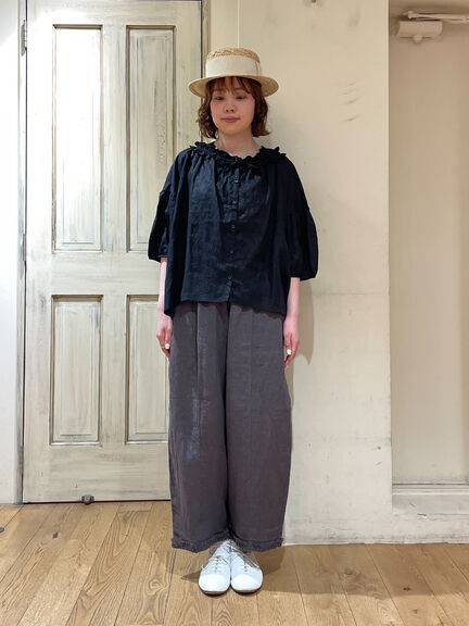 【立川限定】リネン前開きフリルブラウス（オフホワイト/ブラック/サックスブルー/キナリ）｜Samansa Mos2（サマンサ モスモス）通販