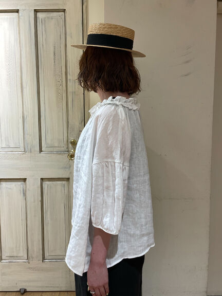 【立川限定】リネン前開きフリルブラウス（オフホワイト/ブラック/サックスブルー/キナリ）｜Samansa Mos2（サマンサ モスモス）通販