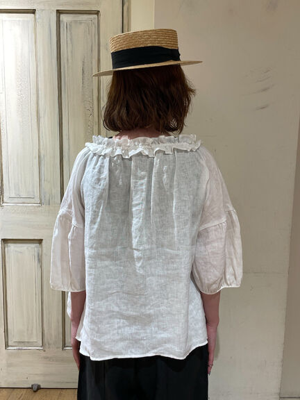 【立川限定】リネン前開きフリルブラウス（オフホワイト/ブラック/サックスブルー/キナリ）｜Samansa Mos2（サマンサ モスモス）通販