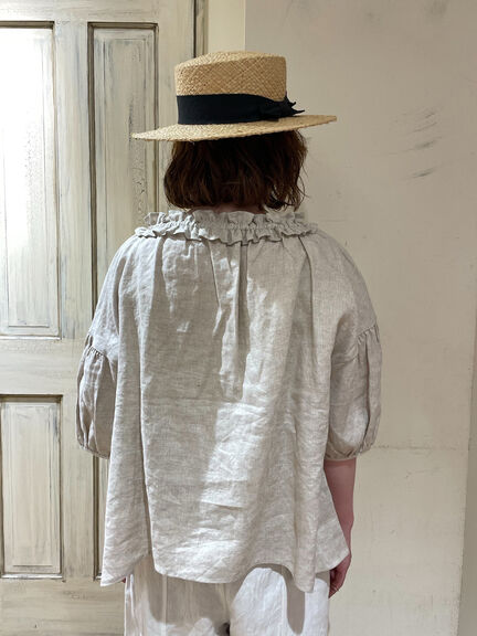 【立川限定】リネン前開きフリルブラウス（オフホワイト/ブラック/サックスブルー/キナリ）｜Samansa Mos2（サマンサ モスモス）通販