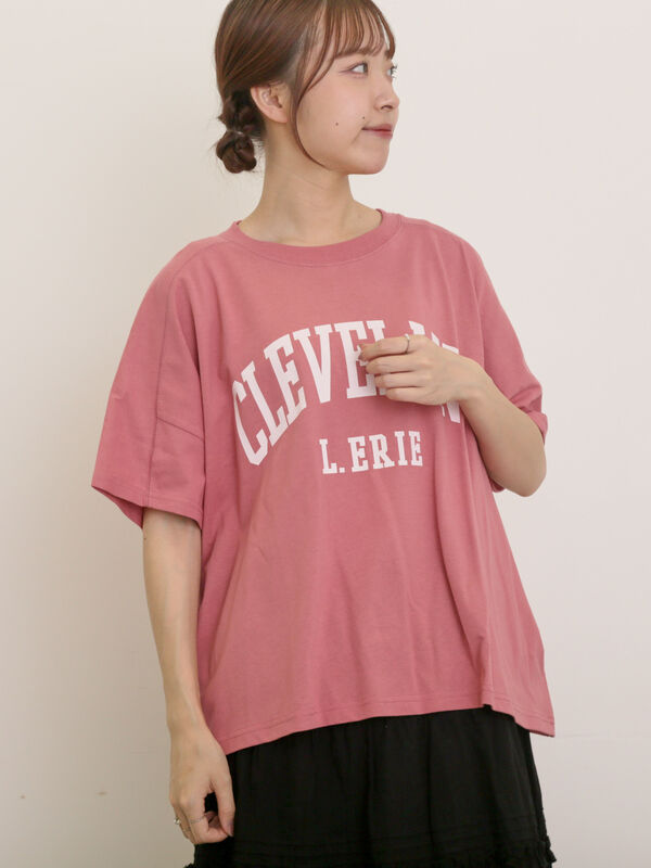 セール】 ロゴアソートプリントゆるTシャツ（オフホワイト/ピンク
