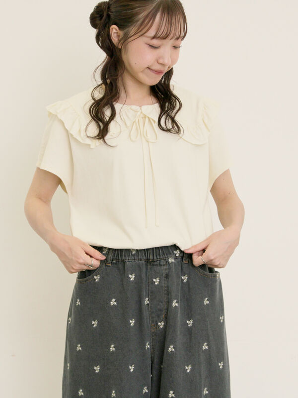 セール】 セーラー襟Tシャツ（オフホワイト/ネイビー/キナリ/トップス
