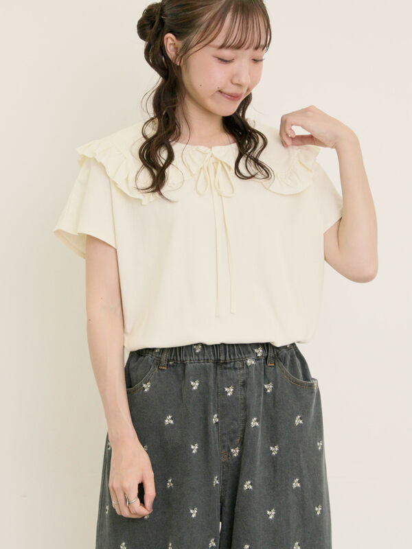 セール】 セーラー襟Tシャツ（オフホワイト/ネイビー/キナリ/トップス