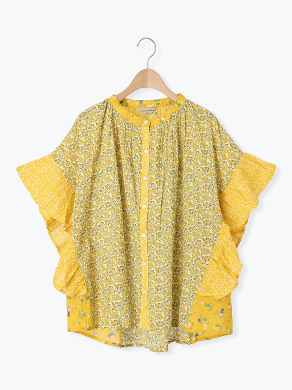 セール】 インド柄アソート袖フリルブラウス（オフホワイト/ブラック