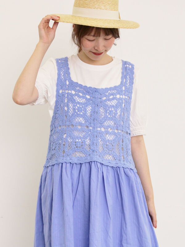 セール】 【S/Mサイズ】かぎ針編み風ビスチェワンピース（オフホワイト