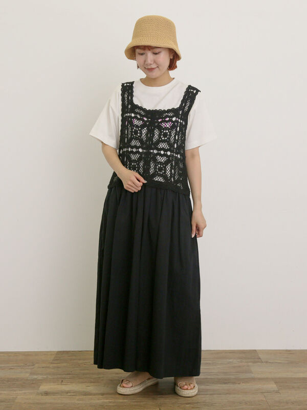 新品タグ付き/SamansaMos2/かぎ針編み風ビスチェワンピース/Sサイズ セール】 【S/Mサイズ】かぎ針編み風ビスチェワンピース(オフ