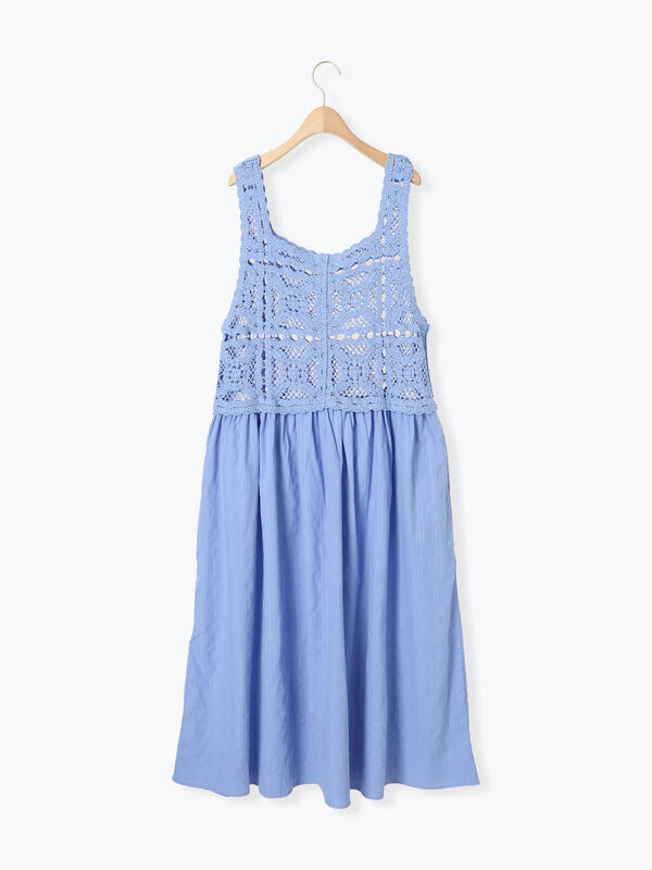 セール】 【S/Mサイズ】かぎ針編み風ビスチェワンピース（オフホワイト