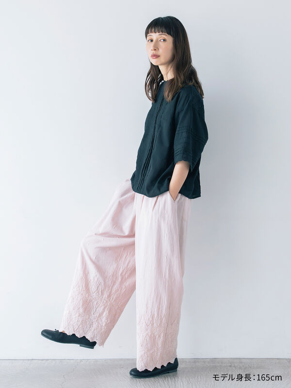 kazumi×Samansa Mos2】刺繍パンツ（ブラック/ピンク/ベージュ