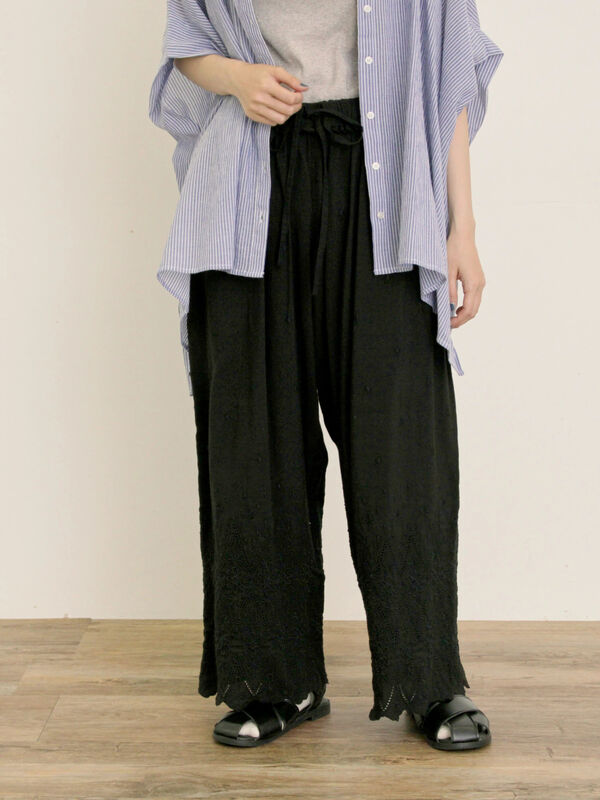 kazumi×Samansa Mos2】刺繍パンツ（ブラック/ピンク/ベージュ