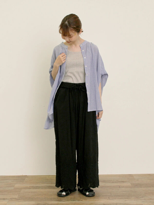 kazumi×Samansa Mos2】刺繍パンツ（ブラック/ピンク/ベージュ