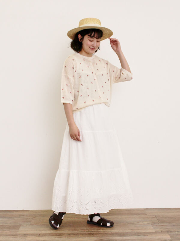 セール】 小花柄プリントカーディガン（オフホワイト/ブラック/キナリ