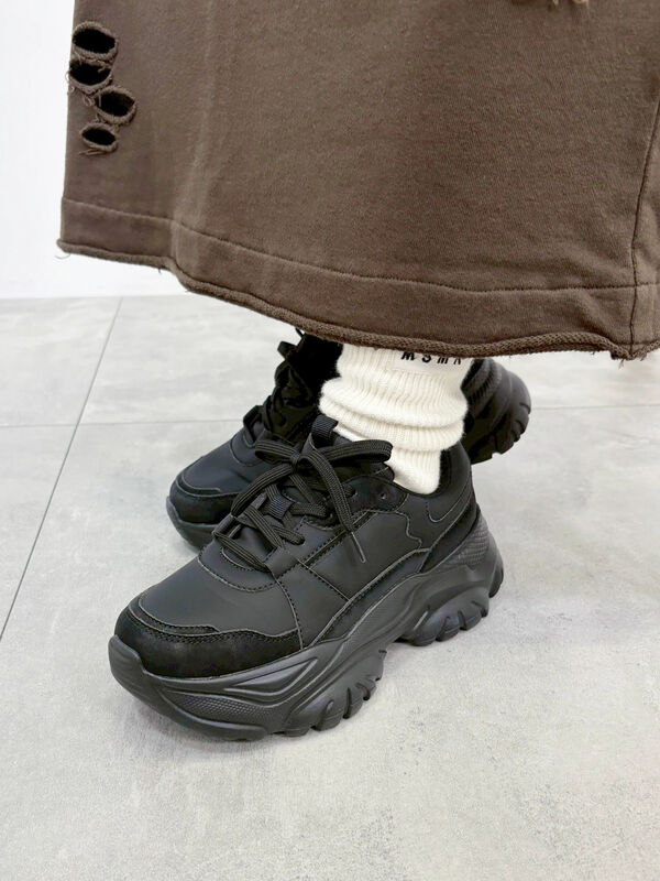 セール】 ボリュームソールスニーカー（ブラック/ベージュ/シューズ