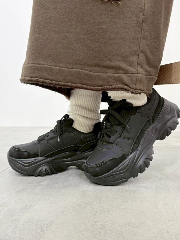 セール】 ボリュームソールスニーカー（ブラック/ベージュ/シューズ