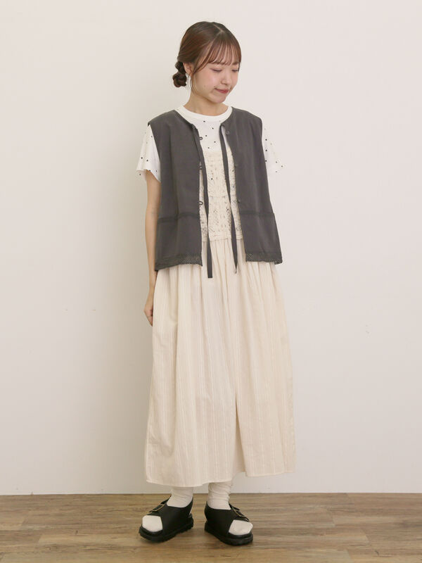 セール】 レース付きリボン開きベスト（グレー/チャコールグレー