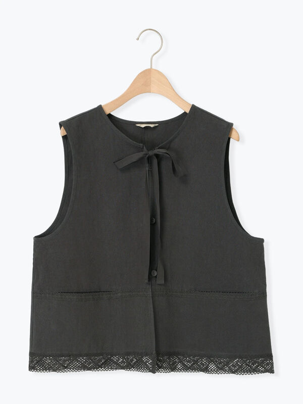 セール】 レース付きリボン開きベスト（グレー/チャコールグレー