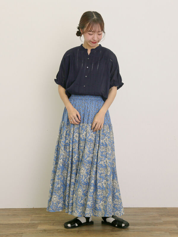 セール】 インドボイル柄アソートスカート（チャコールグレー/レッド