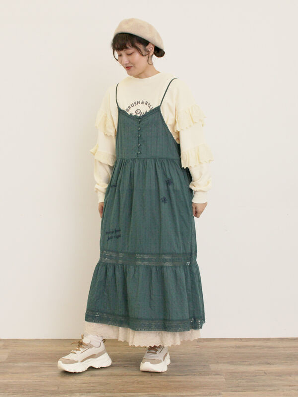 ランダム刺繍入りワンピース（グリーン）｜Samansa Mos2（サマンサ モスモス）通販