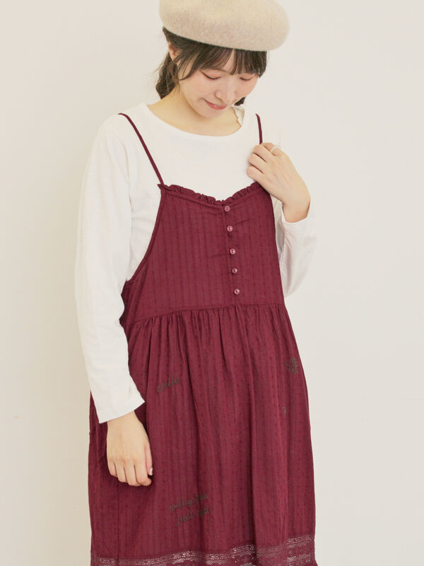 セール】 ランダム刺繍入りワンピース（ブラック/ボルドー