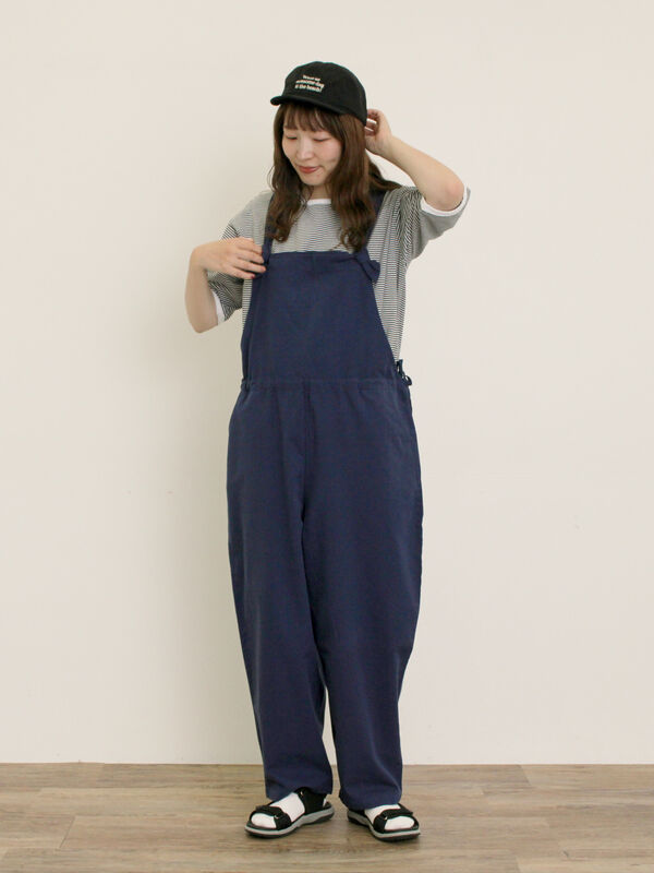 【新品】Samansa Mos2 サロペット ネイビー フリーサイズ 綿麻サロペット（ベージュ/カーキ/ネイビー/キナリ/ワンピース