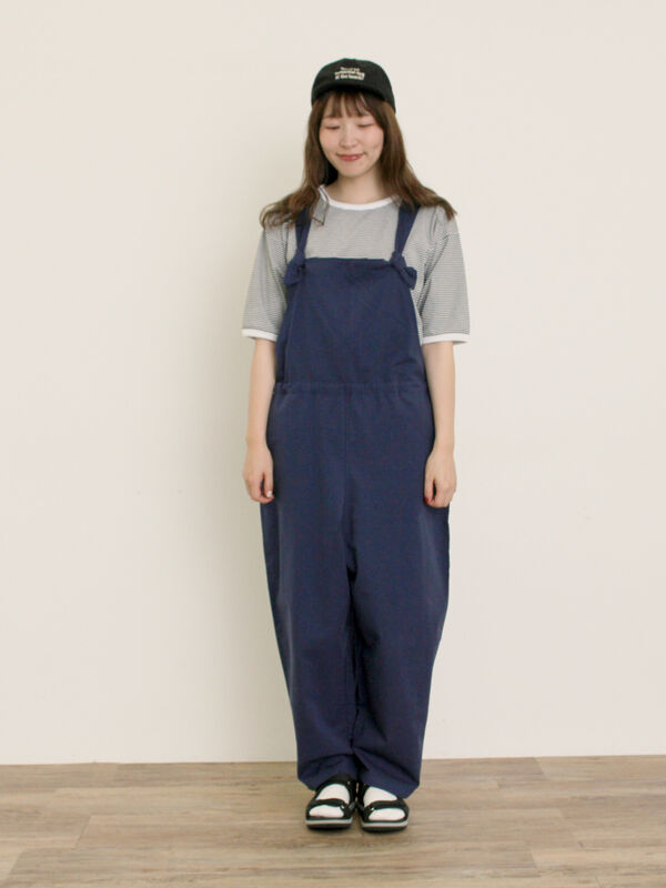 【新品】Samansa Mos2 サロペット ネイビー フリーサイズ 綿麻サロペット（ベージュ/カーキ/ネイビー/キナリ/ワンピース