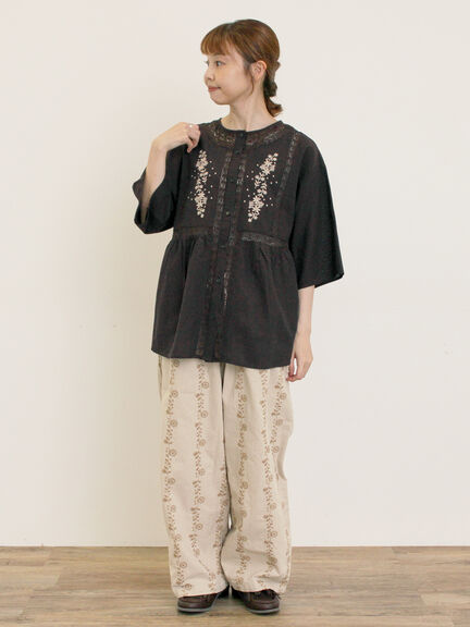 【M/Lサイズ】花刺繍パンツ（チャコールグレー/ベージュ/ブラウン）｜Samansa Mos2（サマンサ モスモス）通販