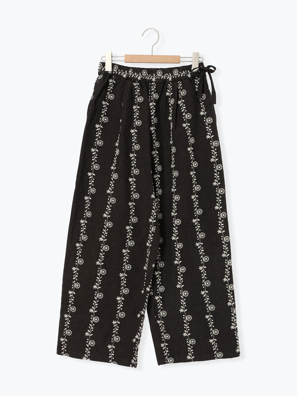 M/Lサイズ】花刺繍パンツ（チャコールグレー/ベージュ/ブラウン