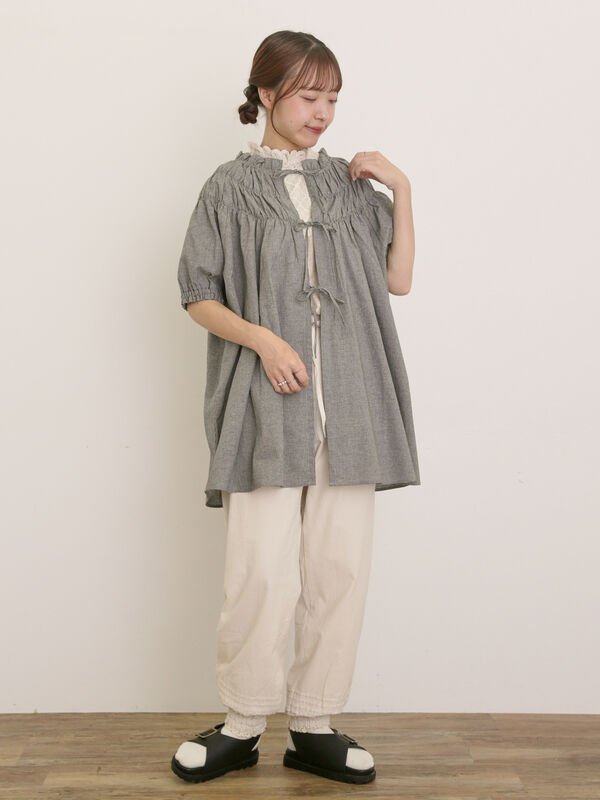 セール】 前後2WAYリボンギャザーブラウス（オフホワイト