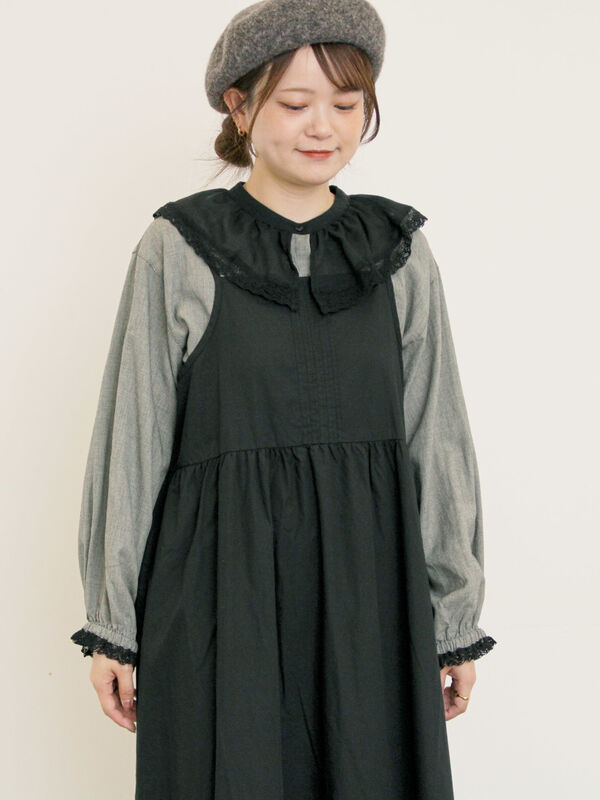 セール】 レース襟ブラウス（オフホワイト/チャコールグレー/ブラック