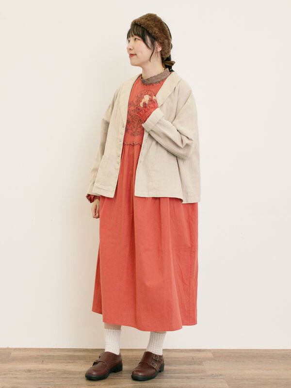 セール】 【S/Mサイズ】配色刺繍ワンピース（グレー/ブラック/レッド