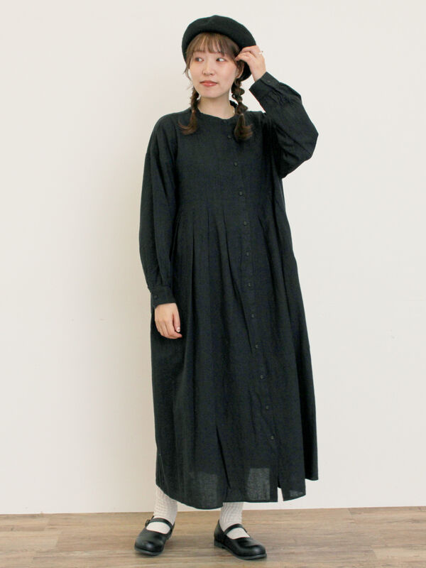 【Cross×Linen】タックワンピース《S/Mサイズ》（ブラック/ボルドー/ベージュ/ブルー/キナリ）｜Samansa Mos2（サマンサ モスモス）通販