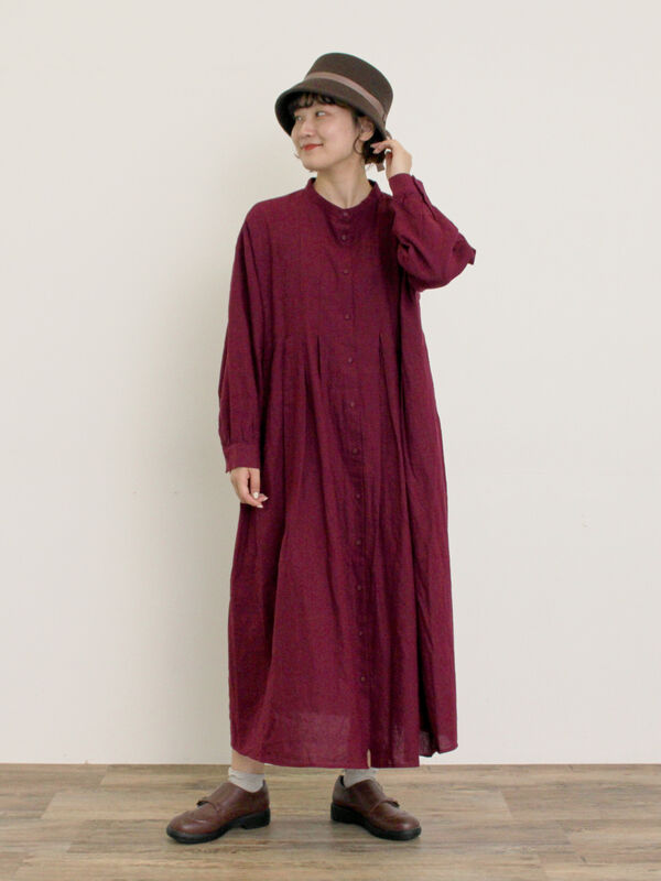 【Cross×Linen】タックワンピース《S/Mサイズ》（ボルドー）｜Samansa Mos2（サマンサ モスモス）通販