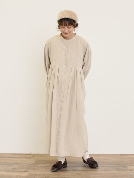 【Cross×Linen】タックワンピース《S/Mサイズ》（ブラック/ボルドー/ベージュ/ブルー/キナリ）｜Samansa Mos2（サマンサ モスモス）通販
