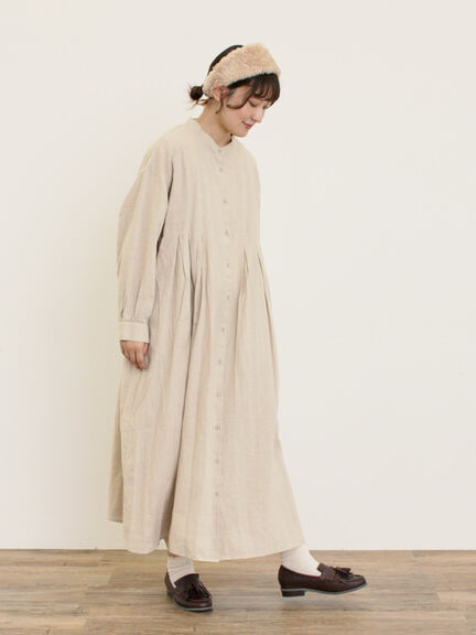 【Cross×Linen】タックワンピース《S/Mサイズ》（ブラック/ボルドー/ベージュ/ブルー/キナリ）｜Samansa Mos2（サマンサ モスモス）通販