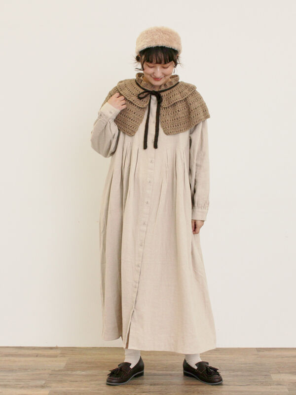 Cross×Linen】タックワンピース《S/Mサイズ》（ブラック
