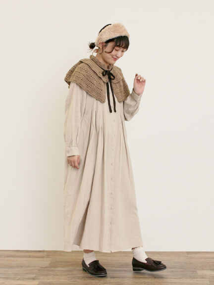 【Cross×Linen】タックワンピース《S/Mサイズ》（ブラック/ボルドー/ベージュ/ブルー/キナリ）｜Samansa Mos2（サマンサ モスモス）通販