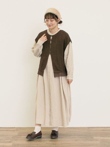 【Cross×Linen】タックワンピース《S/Mサイズ》（ブラック/ボルドー/ベージュ/ブルー/キナリ）｜Samansa Mos2（サマンサ モスモス）通販