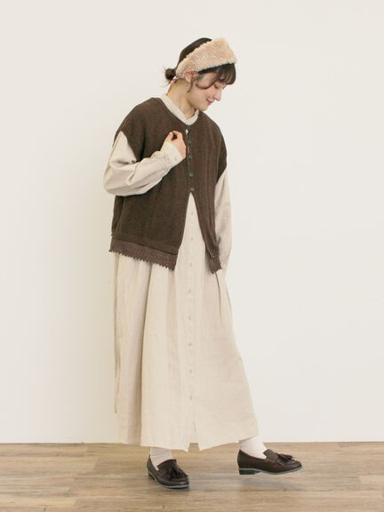 【Cross×Linen】タックワンピース《S/Mサイズ》（ブラック/ボルドー/ベージュ/ブルー/キナリ）｜Samansa Mos2（サマンサ モスモス）通販