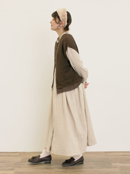 【Cross×Linen】タックワンピース《S/Mサイズ》（ブラック/ボルドー/ベージュ/ブルー/キナリ）｜Samansa Mos2（サマンサ モスモス）通販